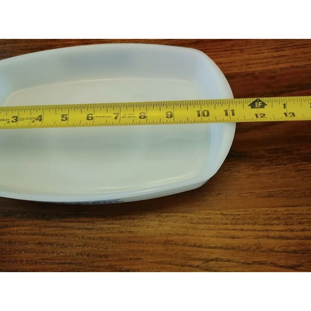 VTG Anchor Hocking Fire King Blue Tulip Scroll 'Oven Safe' Milk Glass Pan Set/2